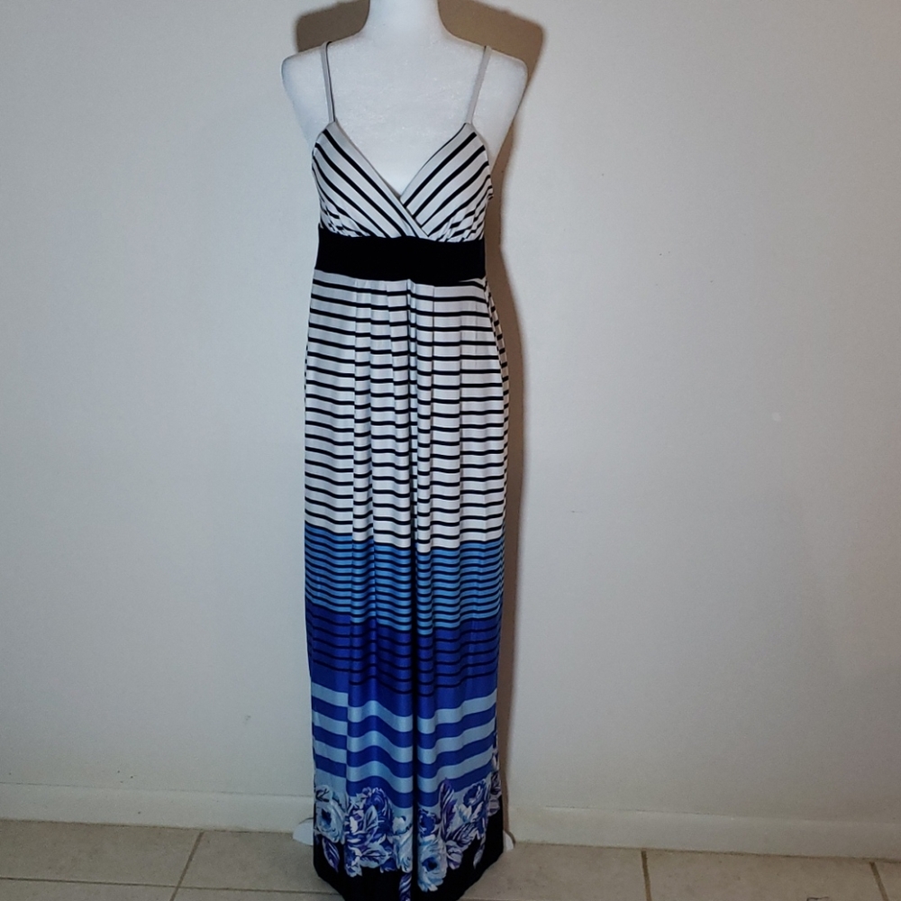 JFW V-Neck Spaghetti Strap Striped Maxi Dress
